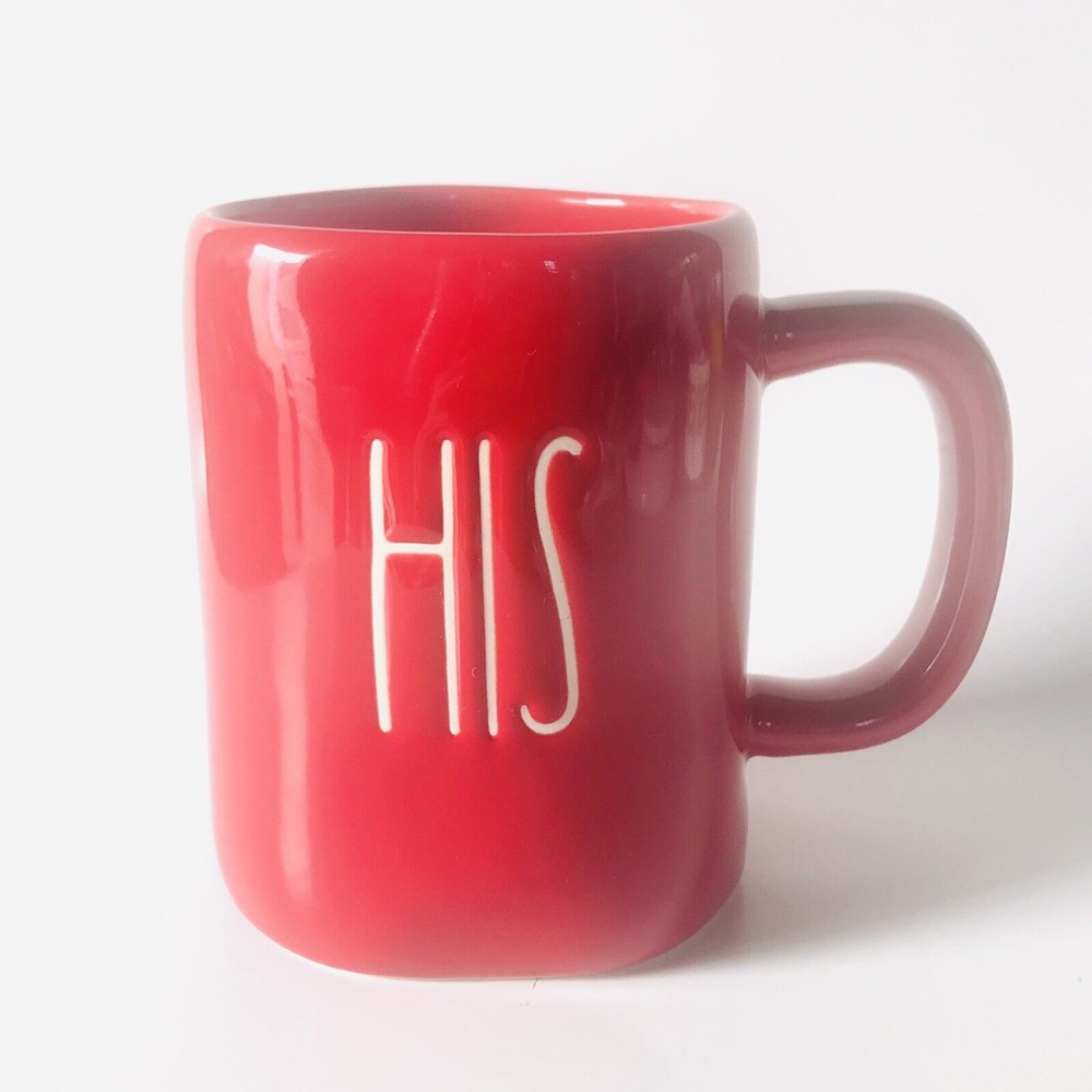 Rae Dunn HIS Coffee Mugs 22 oz Farmhouse Red w White Lettering Ceramic